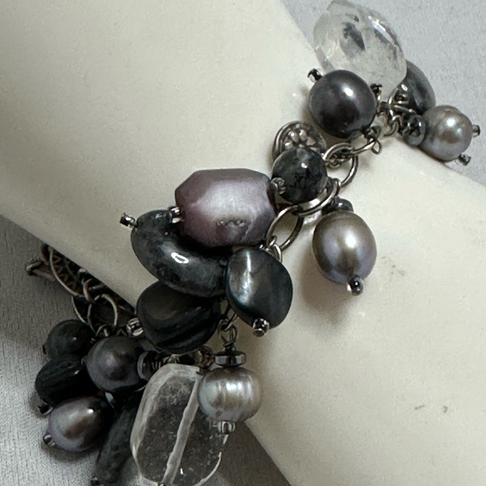 Silpada Sterling Silver cha cha bracelet with gray stones crystals and pearls - Picture 2 of 4